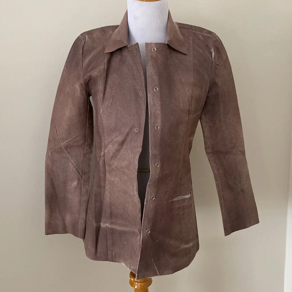 Express Painted Canvas Brown Blazer Jacket Size 0 - Picture 7 of 10